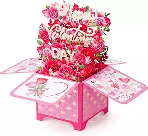 3D Happy Valentines Day Pop up Card - Romantic Valentine'S Day Bouquet Gift Gree - Picture 1 of 8