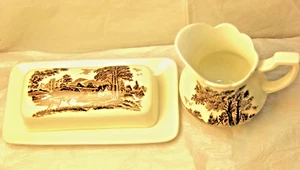 J & G Meakin Romantic England Ceramic 70s Butter Dish & Romantic England Creamer - Foto 1 di 13