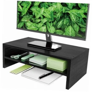 Monitor Stand Riser, 2-Tier Wood Office Desk Storage Organizer for Black02 - Picture 1 of 8