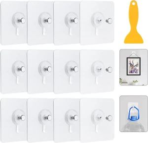Adhesive Picture Hooks Transparent Waterproof Picture Hanging No Nail 12 Max 5kg - Picture 1 of 12