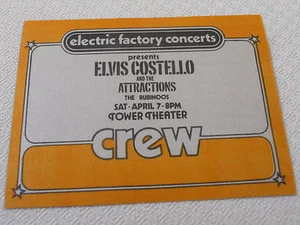 Elvis Costello-The Rubinoos 1979-satin CREW pass-Saturday April 7 Tower Theater  - Picture 1 of 1