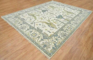 Hand Knotted Oushak Rug Wool Area Rug Living Room Rug Lite Green size 12X9 - Picture 1 of 9