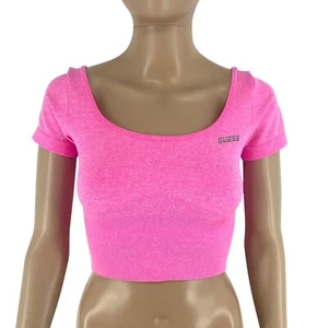 GUESS Women Pink Short Sleeves Crop Top Sports Bra Size XS/S - Picture 1 of 11