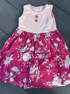 NELLY MADISON FLORAL SLEEVELESS DRESS GIRLS 5 Pink Floral Strawberries EUC - Picture 1 of 4