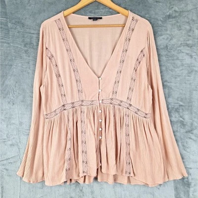 Womens Top Medium Boho Peasant Hippie Retro Gauzy Lace Festival Feminine Flare - Image 1 of 4