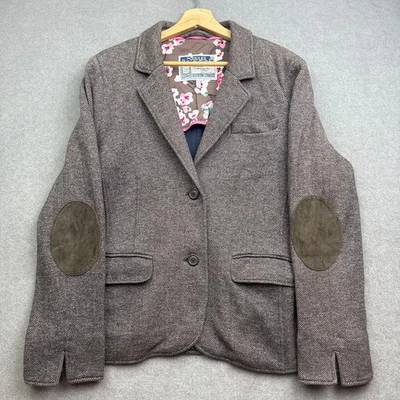 Joules Tweed Style Jacket UK 18 Brown Blazer Herringbone Hacking Country Patch - Image 1 of 4