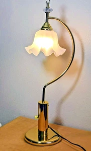 Frosted White Lily flower vintage styled table lamp with gloss brass finish base - Picture 1 of 7