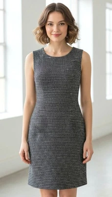 Jones New York Dress Sleeveless Textured Black & Gray Pattern Petite Size 2P - Image 1 of 4