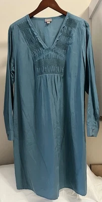 J Jill женщин Shift платье размер L синий/бирюзовый шелк смесь со сборками длинным рукавом v-образным вырезом - Изображение 1 из 4