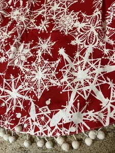 Handmade Vintage Retro Christmas Apron Red W/White Snowflakes & Pom Pom Trim - Picture 1 of 7