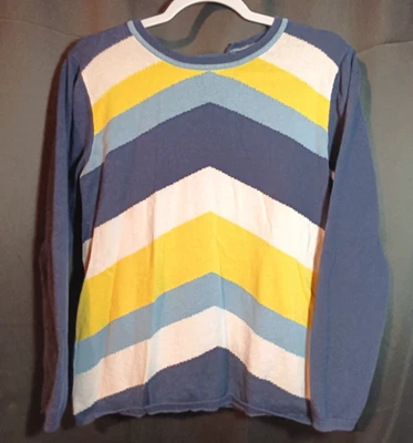 Suéter Melissa Paige Amarillo Azul Rayas Lazo Acento Manga Larga Preppy Acogedor Foto 1 de 4