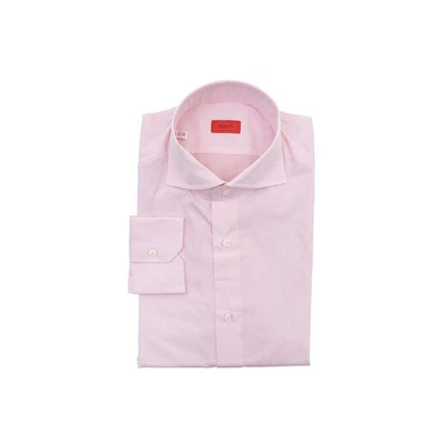 Camisa de vestir sartorial de algodón rosa liso cosida a mano 690 $ ISAIA NAPOLI Foto 1 de 2