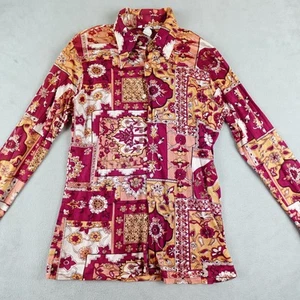 Vintage Kennington Shirt Mens Large Red Yellow Funky Groovy Threads Floral 70s - Picture 1 of 22