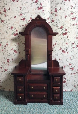 Vintage dollhouse miniature tall Victorian dressing table with 8 opening drawers - Image 1 of 4
