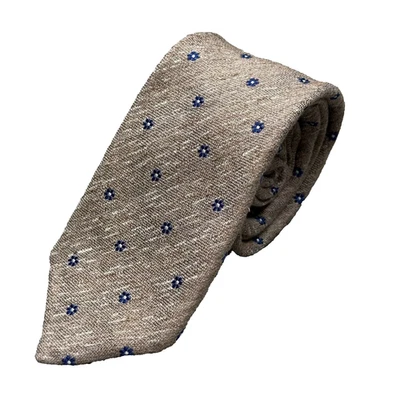 Altea Milano Silk Linen Tie Made in Italy Knitted Floral Beige 3.5" - Image 1 of 4