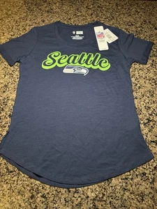 NWT Licensed Seattle Seahawks Women’s T-Shirt SMALL Cuffed Short Sleeves Navy - Picture 1 of 17
