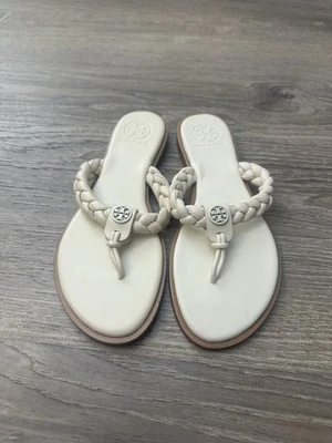 Sandalia Tanga Tory Burch Benton Trenzada Blanca/Marrón Talla 5 Foto 1 de 4