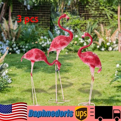 Paquete de 3 estatua de jardín de flamencos rosa escultura decoración patio arte estatuas de metal nuevo Foto 1 de 4