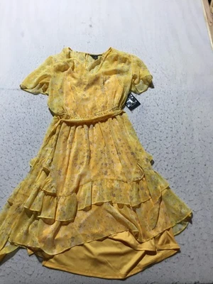 NUEVO Vestido Simply Vera Wang Para Mujer XS Amarillo Floral En Capas Chifón Forrado Corbata Foto 1 de 4