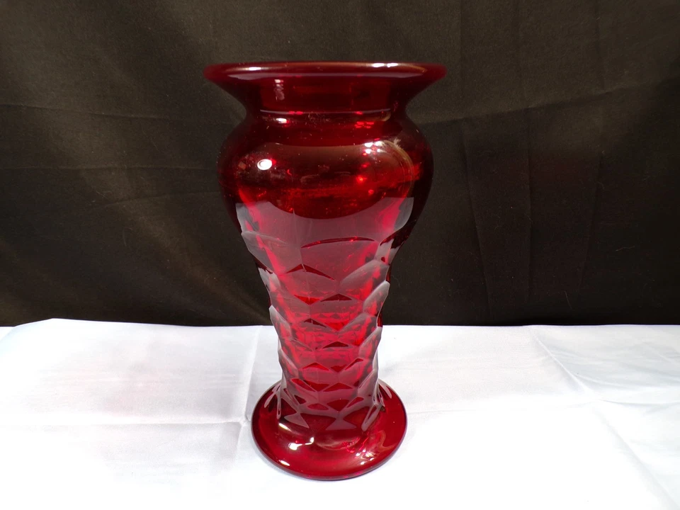 Vintage Fenton Ruby Red Glass Georgian Vase 8 1/4" Tall WATER STAINS - Image 1 of 4