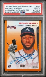 2023 Topps Platinum Anniversary MICHAEL HARRIS II Orange Auto /25 #CPA-MH PSA 9 - Foto 1 di 2