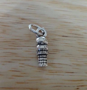 Sterling Silver 3D 14x6mm 2 Dip Ice Cream Cone Charm - Picture 1 of 4