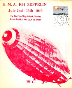 Folleto AIRSHIP ZEPPELIN HMA R34 1ª 2 vías Cruce Transatlántico Lindberg Stm - Imagen 1 de 4