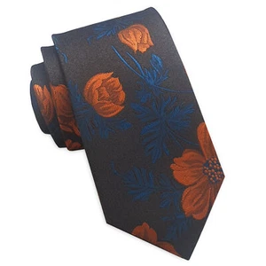 Dark Brown with Orange & Blue Floral Slim Tie - Picture 1 of 1