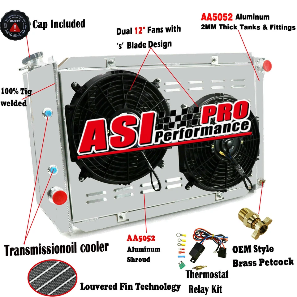 4 Row Radiator+Shroud Fan For 1969-1973 Ford Mustang Cougar Mercury Marquis 5.8L Foto 1 de 4