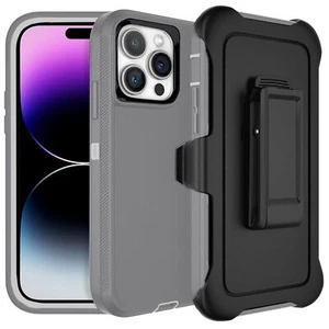 For iPhone 15 /Plus/Pro/Pro Max/Defender Case with(Belt Clip Fits Otterbox) Gray - Picture 1 of 6