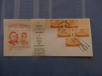 US # 1061 Kansas 3C Set Of 5 Pent Arts Cachet Unaddressed FDC W/Label  #10  - Image 1 of 4