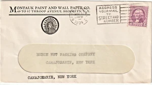 1934 Brooklyn NY slogan Illust Advt MONTAUK PAINT & WALL PAPER Window Env (h58) - Picture 1 of 1