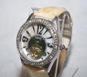 August Steiner Skeleton Automatic Movement MOP Dial 40mm Leather Women's Watch - Picture 1 of 4