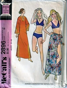 70s McCall's Sewing Pattern 2896 Junior Caftan, Bikini And Skirt Size 13 - Bild 1 von 2