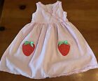 GYMBOREE Pink Seersucker Strawberry Applique Dress Bows Sz 5T