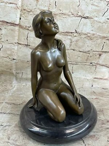 Art Noveau Deco Bronce Niña Desnuda Mujer Relajante Dama Estatuilla Escultura Obras de Arte - Imagen 1 de 10