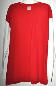 Langarm-T-Shirt mit Tasche weicher Strick Farbblock rot & weiß Herren Größe 2XL - Bild 1 von 3