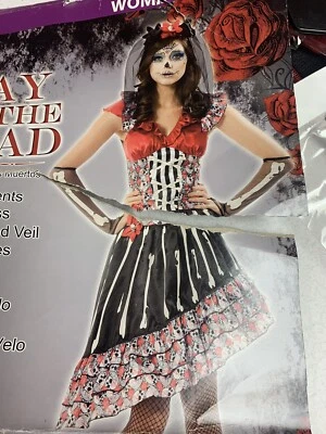 Cosplay Sugar Skull Day of the Dead Costume with accessories Halloween XL 14 16 - Image 1 of 4
