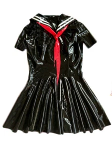 100% Latex Kleid Gummi Schwarz Cosplay Uniform Party Clubwear Dress 0,4mm S-XXL - Bild 1 von 5