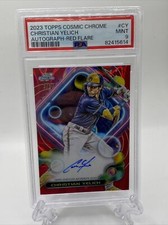 2023 TOPPS COSMIC CHROME - CHRISTIAN YELICH - AUTO RED FLARE 3/5 -PSA 9