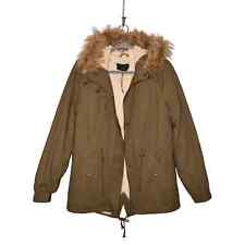 LOVE TREE NEW $98 Faux Fur Sherpa Lined Hooded Parka Jacket Olive Green Large