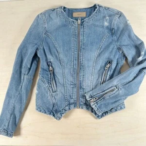 BlankNYC Denim Jacket Vintage Style Zippers Women's S Crop - Picture 1 of 7