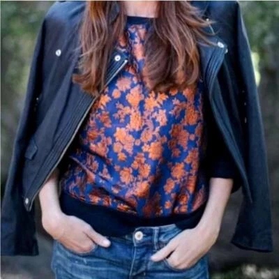 J. Crew Brocade metallic floral Print Sweatshirt size XS - Image 1 of 4