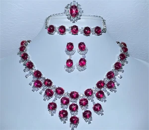 AAA+ Red Star Ruby jewelry Set, Lab-Created Bracelet Earrings Necklace Ring - Picture 1 of 5