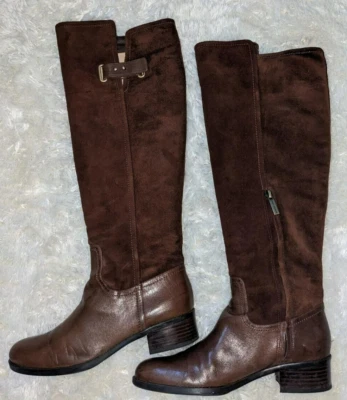 Botas de equitação femininas CIRCA Joan David marrom camurça e couro tamanho 7-1/2M - Imagem 1 de 4