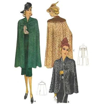 Vintage 1930s Pattern – Cape Coat, Three Styles - Bust=34” (86.4cm) - Image 1 of 3