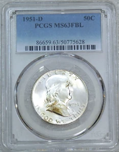 Medio dólar Franklin 1951-D graduación profesional MS63FBL brillo escarchado líneas de campana completas PQ #E51J - Imagen 1 de 4