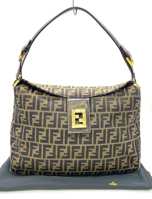Auth Fendi Zucca FF Hardware Canvas Khaki One Shoulder Bag W/Dustbag NS110967 - Image 1 of 4
