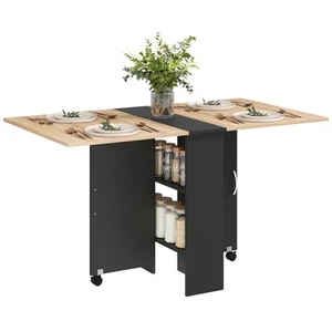 HOMCOM Mobile Drop Leaf Dining Table Folding Desk w/ 2 wheels Storage Shelves - Picture 1 of 11