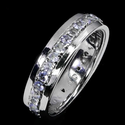 Anillo de plata de ley 925 redondo tanzanita piedras preciosas naturales joyería tamaño 6,5 Foto 1 de 4